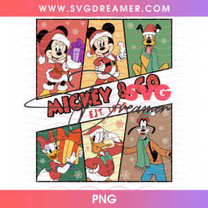 Mickey And Co Est 1928 Christmas Squad Comic Grid PNG, Vintage Disney Friends Holiday Panels PNG Shirt Design
