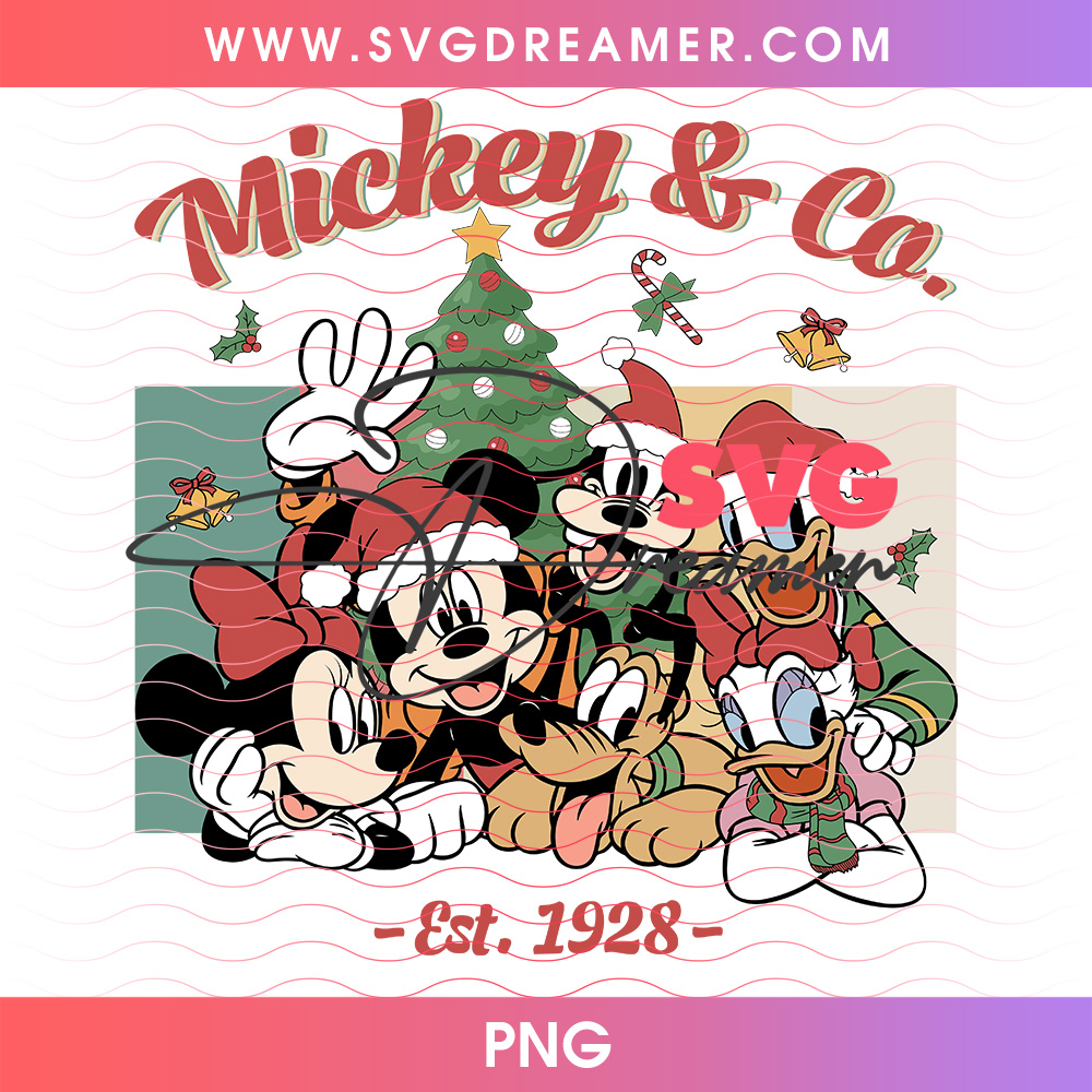 Mickey And Co Est 1928 Retro Christmas Friends Group PNG, Vintage Disney Holiday Squad Celebration PNG Shirt Design 2 Mickey And Co Est 1928 Retro Christmas Friends Group PNG, Vintage Disney Holiday Squad Celebration PNG Shirt Design