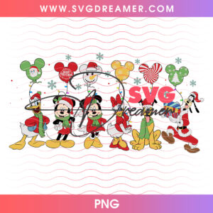 Mickey And Friends Christmas Balloon Lineup Holiday Squad PNG, Disney Santa Snowman Balloons PNG Shirt Design