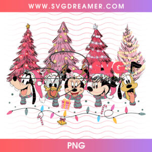 Mickey And Friends Pink Christmas Trees Holiday PNG, Disney Retro Pink Christmas Squad PNG Shirt Design