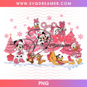 Mickey And Friends Pink Christmas Wreath Gifts PNG, Disney Christmas Holiday Celebration PNG Shirt Design
