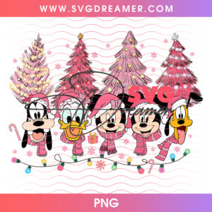 Mickey And Friends Pink Striped Scarves Christmas PNG, Disney Winter Holiday Scarves PNG Shirt Design