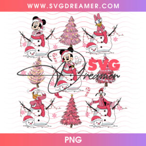 Mickey And Friends Snowman Pink Christmas PNG, Disney Cute Snowman Winter Holiday PNG Shirt Design