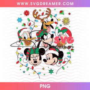 Mickey And Friends Tangled In Christmas Lights PNG, Funny Disney Holiday Gang Festive Chaos PNG Shirt Design