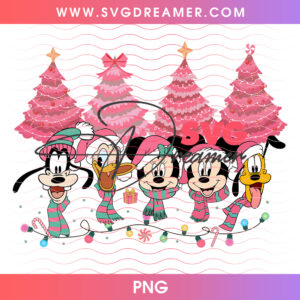 Mickey And Friends Teal Beanies Pink Christmas PNG, Disney Winter Beanie Squad PNG Shirt Design