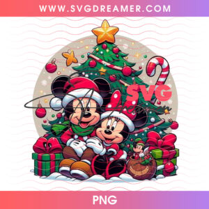 Mickey And Minnie Christmas Tree Cuddle PNG, Romantic Disney Couple Holiday Candy Cane PNG Shirt Design