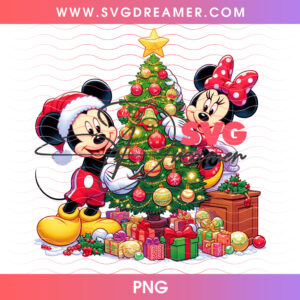 Mickey And Minnie Decorating Christmas Tree Together PNG, Sweet Disney Couple Holiday Trimming Tree PNG Shirt Design