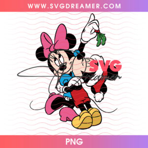Mickey And Minnie Kissing Under Mistletoe Christmas PNG