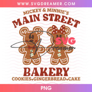 Mickey And Minnie Main Street Bakery Christmas Cookies PNG, Holiday Treats Gingerbread Cake PNG Shirt Design