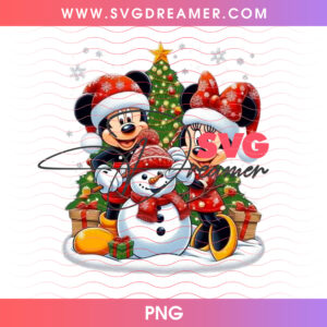 Mickey And Minnie Mouse Building Holiday Snowman Winter PNG, Festive Christmas Snow Wonderland PNG Shirt Design