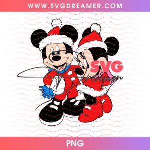 Mickey And Minnie Mouse Cozy Santa Outfits Holiday Hug PNG, Romantic Disney Couple Christmas PNG Shirt Design