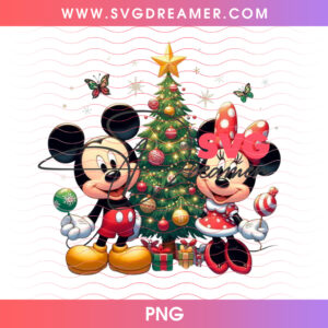 Mickey And Minnie Mouse Decorated Christmas Tree Star PNG, Magical Disney Holiday Celebration PNG Shirt Design