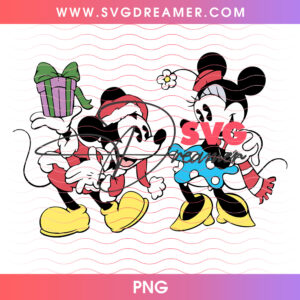 Mickey And Minnie Mouse Exchanging Christmas Flowers PNG
