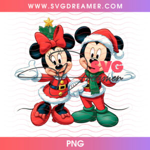 Mickey And Minnie Mouse Festive Santa Outfits PNG, Cute Disney Holiday Couple Christmas PNG Shirt Design
