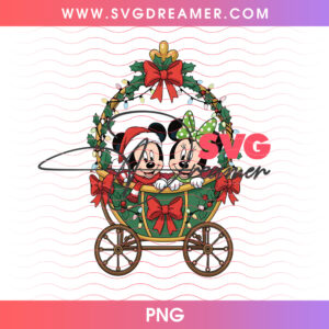 Mickey And Minnie Mouse Holiday Carriage Wreath Sleigh PNG, Vintage Victorian Disney Christmas PNG Shirt Design