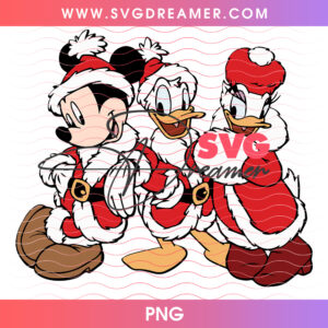 Mickey Donald And Daisy Duck Christmas Santa Trio PNG