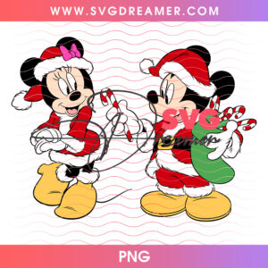 Mickey Giving Candy Cane To Minnie In Santa Suits PNG, Cute Disney Holiday Flirting Couple PNG Shirt Design