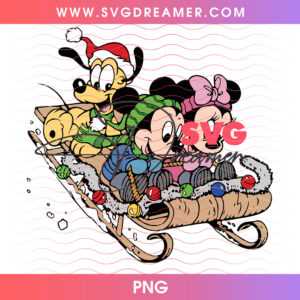 Mickey Minnie And Pluto Snowy Sledding Winter Fun PNG