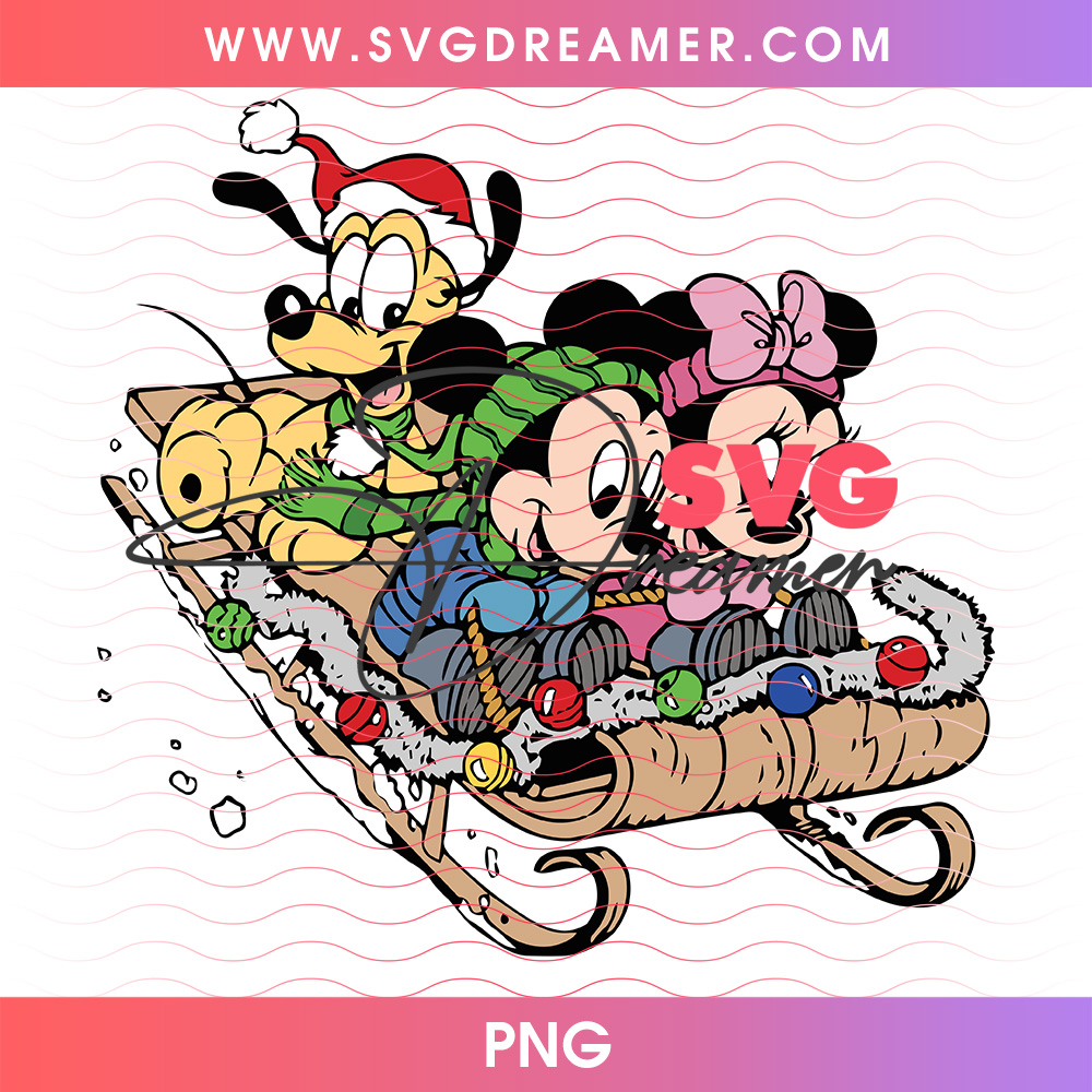 Mickey Minnie And Pluto Snowy Sledding Winter Fun PNG 2 Mickey Minnie And Pluto Snowy Sledding Winter Fun PNG