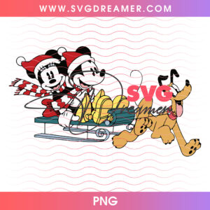 Mickey Minnie And Pluto Winter Sleigh Ride Christmas PNG