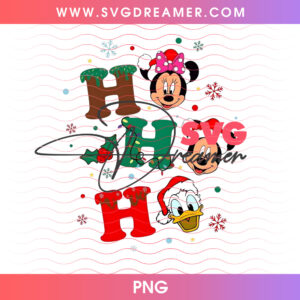 Mickey Minnie Donald HoHoHo Christmas Peppermint Letters PNG, Classic Disney Holiday Characters PNG Shirt Design