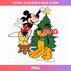 Mickey Mouse And Pluto Decorating Christmas Tree PNG