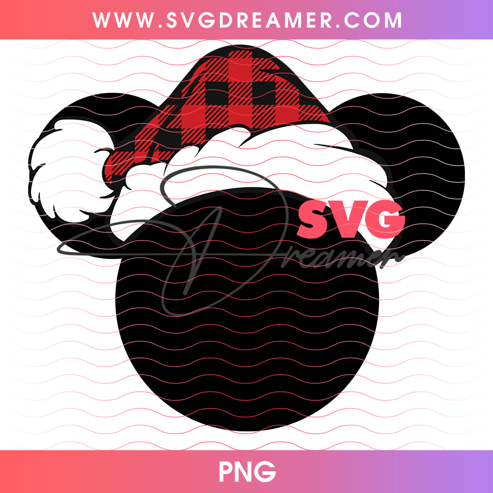 Mickey Mouse Head Plaid Santa Hat Fluffy Trim Christmas PNG 2 Mickey Mouse Head Plaid Santa Hat Fluffy Trim Christmas PNG