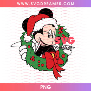 Mickey Mouse Peeking Through Christmas Holiday Wreath PNG