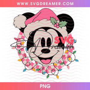 Mickey Mouse Pink Checkered Wreath Christmas PNG, Disney Mickey Mouse Santa Hat Holiday PNG Shirt Design
