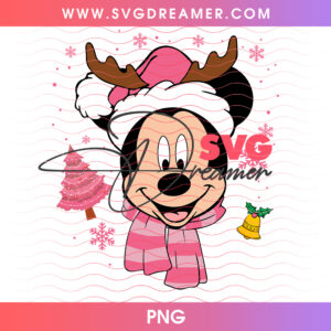 Mickey Mouse Reindeer Antlers Pink Christmas PNG, Disney Mickey Mouse Pink Winter Scarf PNG Shirt Design