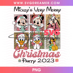 Mickeys Very Merry Christmas Party 2023 Six Box Portrait PNG, Disney Holiday Friends Festive Grid PNG Shirt Design