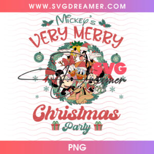 Mickeys Very Merry Christmas Party Pine Wreath Squad PNG, Disney Holiday Friends Festive Wreath PNG Shirt Design