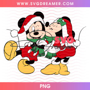 Minnie Kissing Mickey Mouse In Santa Hats PNG, Sweet Disney Christmas Couple Romance PNG Shirt Design