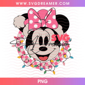 Minnie Mouse Pink Checkered Wreath Christmas PNG, Disney Minnie Mouse Polka Dot Bow Holiday PNG Shirt Design