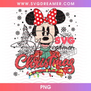 Minnie Mouse Red Polka Dot Bow Snowy Christmas Gift PNG