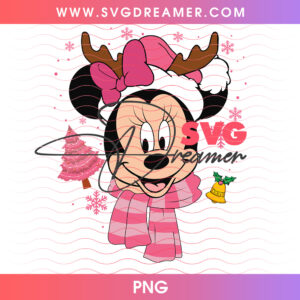Minnie Mouse Reindeer Antlers Pink Christmas PNG, Disney Minnie Mouse Pink Winter Scarf PNG Shirt Design
