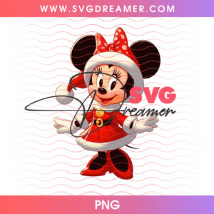 Minnie Mouse Santa Dress Polka Dot Bow Holiday Cheer PNG, Classic Disney Christmas Elegance PNG Shirt Design