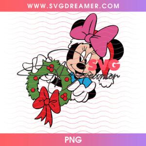 Minnie Mouse Santa Hat Christmas Wreath Big Red Bow PNG