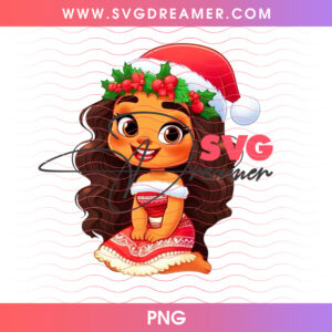 Moana Santa Hat Tropical Holiday Floral Garland PNG, Polynesian Island Christmas Winter PNG Shirt Design