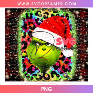 Neon Leopard Grinch Santa Tumbler Wrap 20oz Skinny PNG