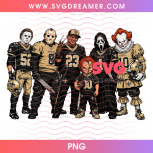 New Orleans Saints Football Horror Movie Slasher Squad PNG, Halloween Game Day Saints Chucky Michael Freddy Jason PNG Shirt Design