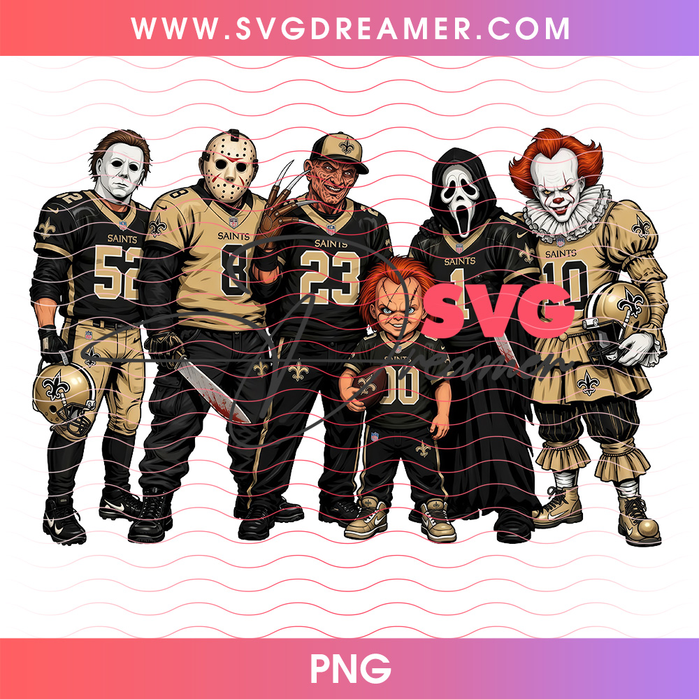 New Orleans Saints Football Horror Movie Slasher Squad PNG, Halloween Game Day Saints Chucky Michael Freddy Jason PNG Shirt Design 2 New Orleans Saints Football Horror Movie Slasher Squad PNG, Halloween Game Day Saints Chucky Michael Freddy Jason PNG Shirt Design