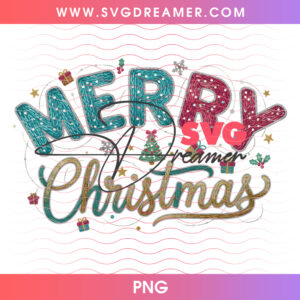 Nordic Fair Isle Knitted Merry Christmas Typography PNG
