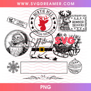 North Pole Express Vintage Santa Portrait Tag Png PNG