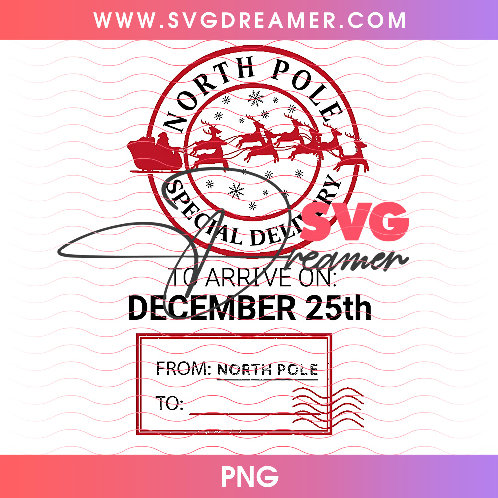 North Pole Special Delivery Dec 25 Red Postmark Png PNG 2 North Pole Special Delivery Dec 25 Red Postmark Png PNG