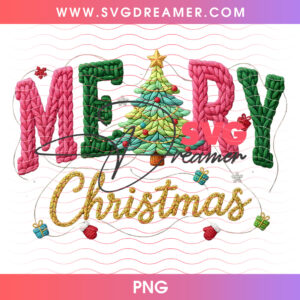 Pastel Pink And Green Knitted Merry Christmas Tree PNG