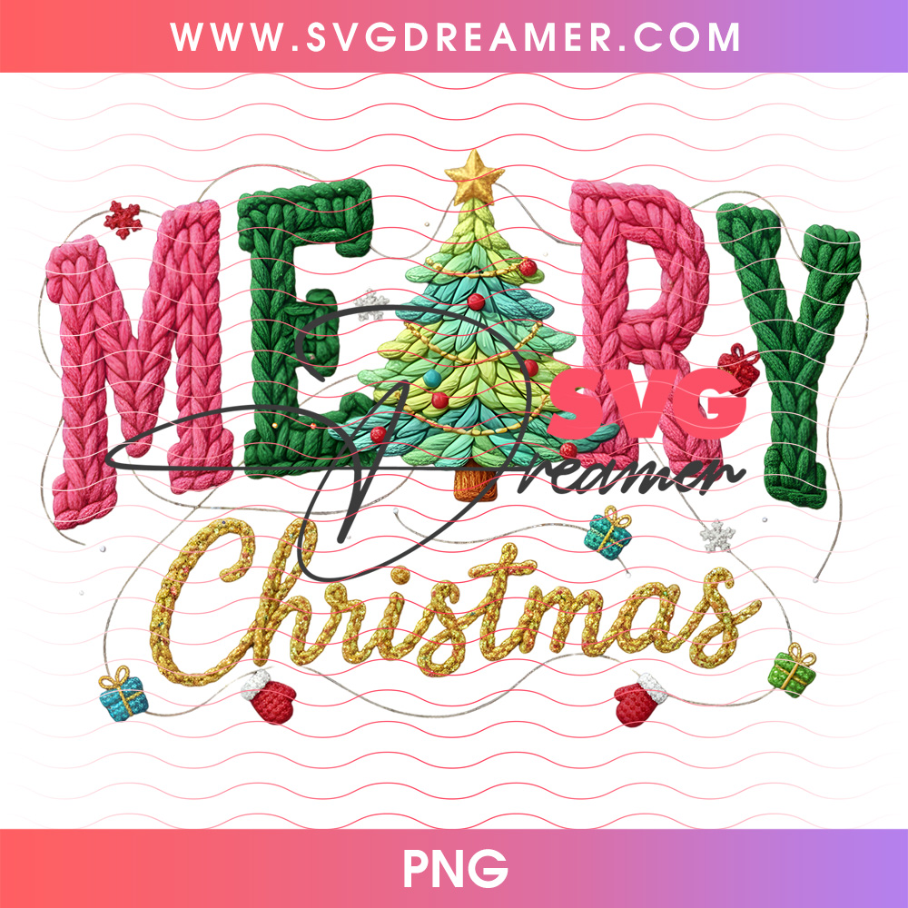 Pastel Pink And Green Knitted Merry Christmas Tree PNG 2 Pastel Pink And Green Knitted Merry Christmas Tree PNG