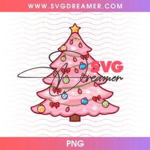 Pastel Pink Christmas Tree Shimmering Baubles Golden Star PNG, Aesthetic Retro Holiday Winter Pine PNG Shirt Design