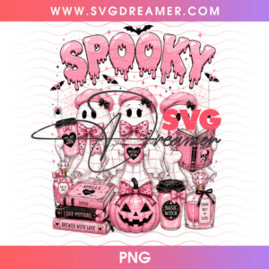 Pastel Pink Spooky Ghosts Trio Strawberry Milk Love Potion Magic PNG, Cute Girly Coquette Halloween Spellbook Pumpkins PNG Shirt Design