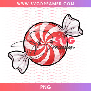 Peppermint Candy Swirl Cute Smiling Face Holiday Sweet PNG, Red White Striped Christmas Confection PNG Shirt Design